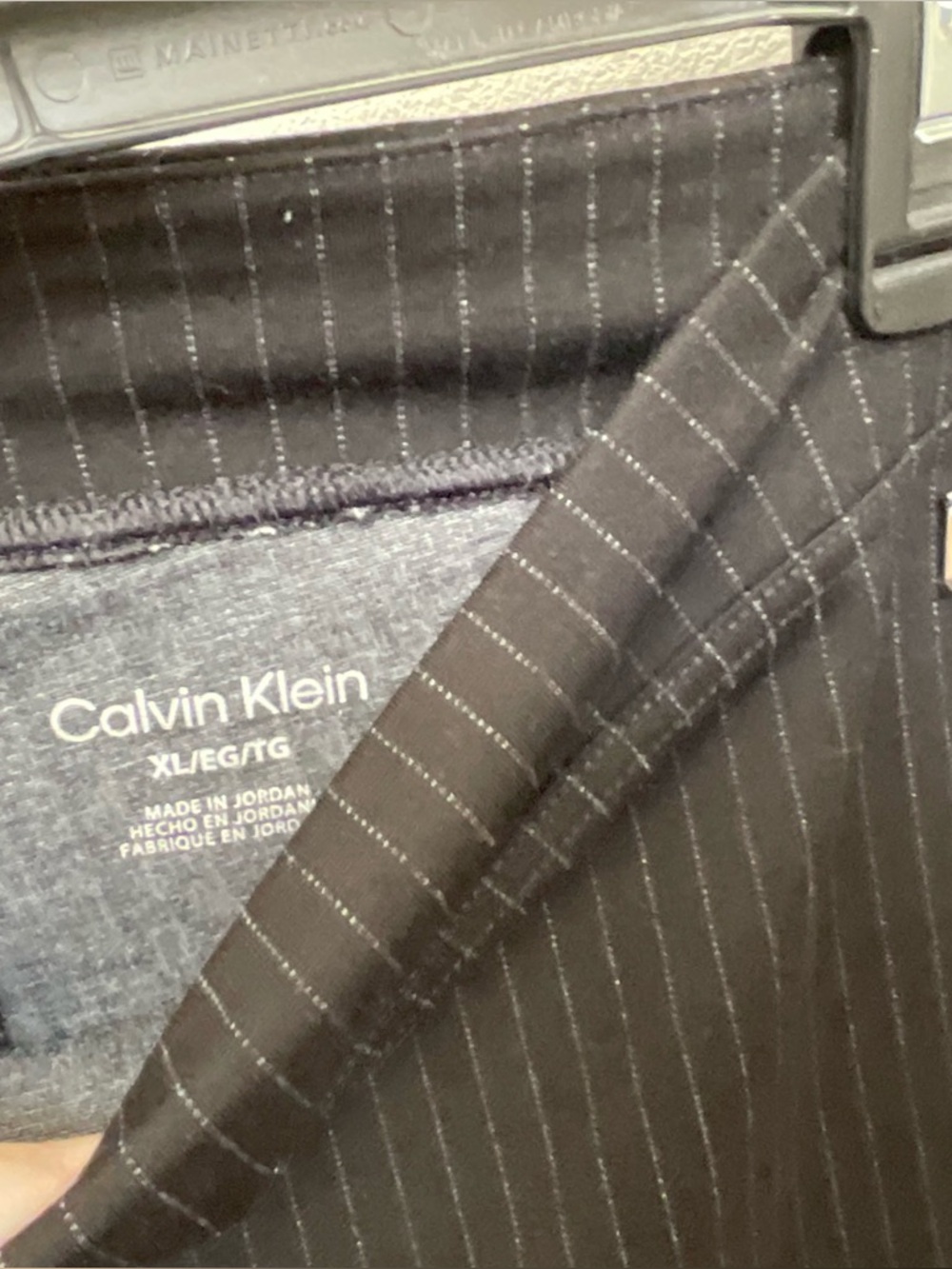 Calvin Klein Black, Grey Pinstripe Pull On Skinny Pants Size XL Work Career - Picture 3 of 5